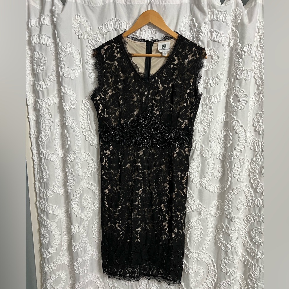 Vicky And Lucas- Black Cutout Lace Midi Dress With Tan Lining -Size Large
